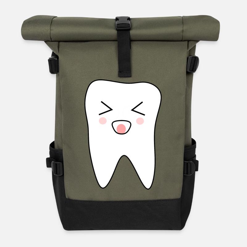 Zahn, Zähne, Zahnarzt - Rolltop Rucksack - Olive/Schwarz