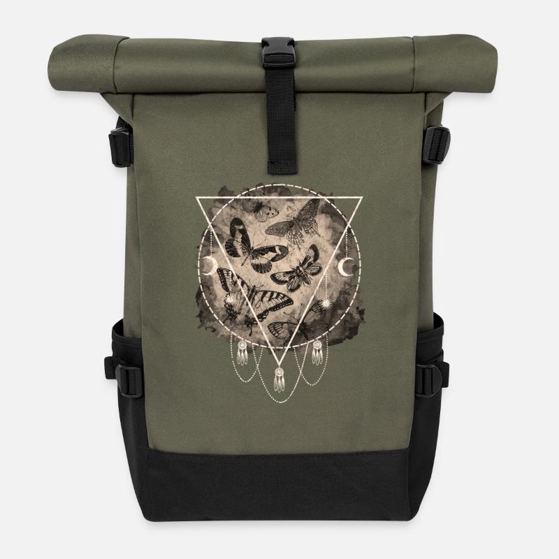 Papillons Vintage - Sac à dos roll top - olive/noir