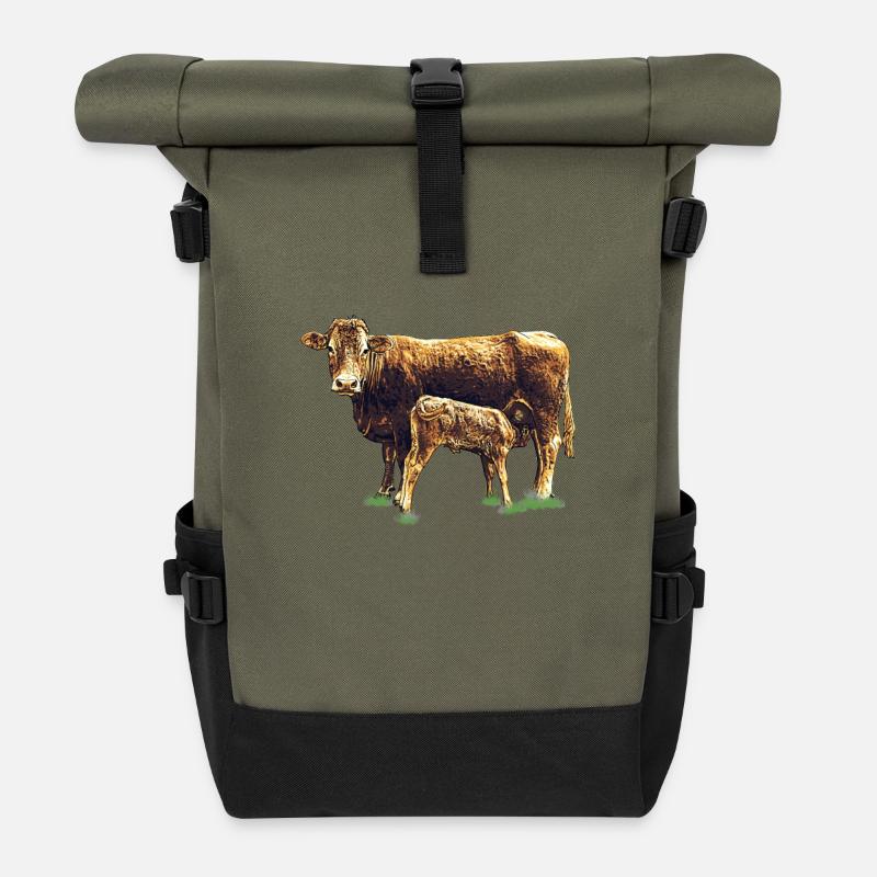 kuh mit kalb - Rolltop Rucksack - Olive/Schwarz