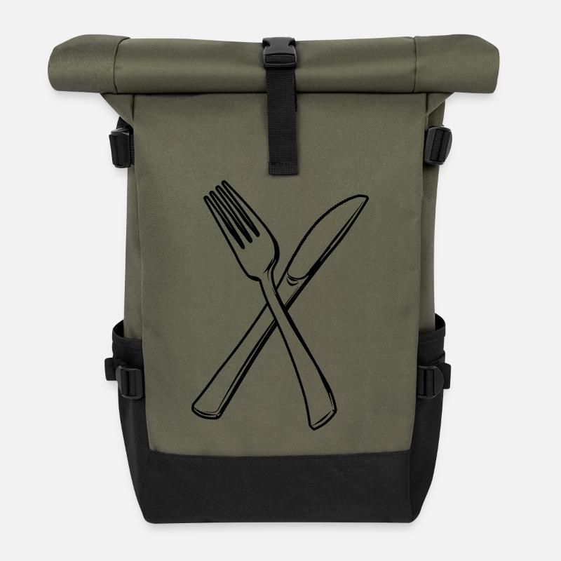 Messer und Gabel transparent - Rolltop Rucksack - Olive/Schwarz