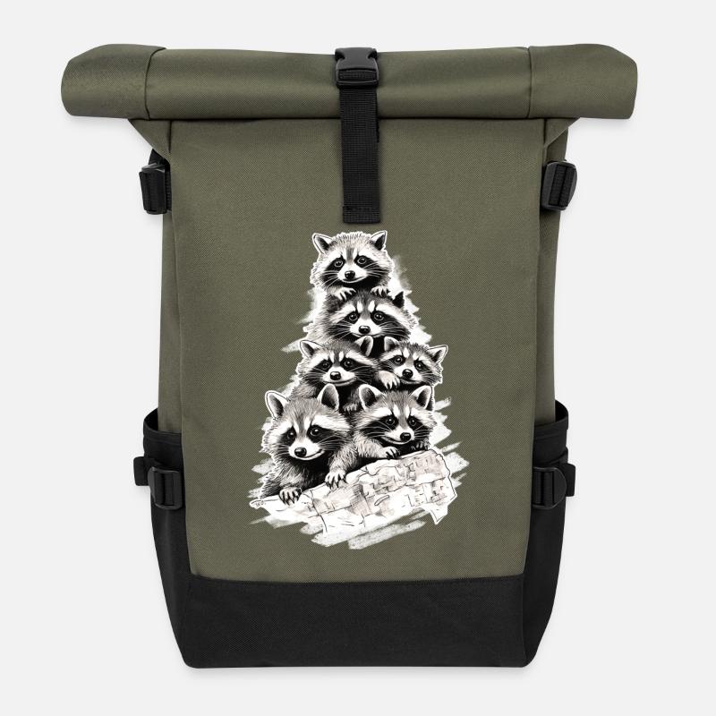 Waschbären - Rolltop Rucksack - Olive/Schwarz