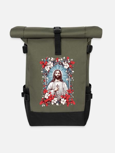 Jesus Christus - Rolltop Rucksack - Olive/Schwarz