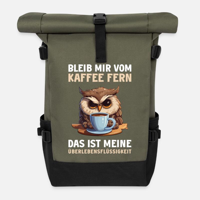 Lustige Eule Kaffee Eulen Kaffeeliebhaber Spruch - Rolltop Rucksack - Olive/Schwarz