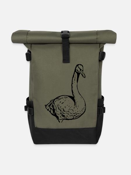 Schwan schwarz Ente Vogel Gans - Rolltop Rucksack - Olive/Schwarz
