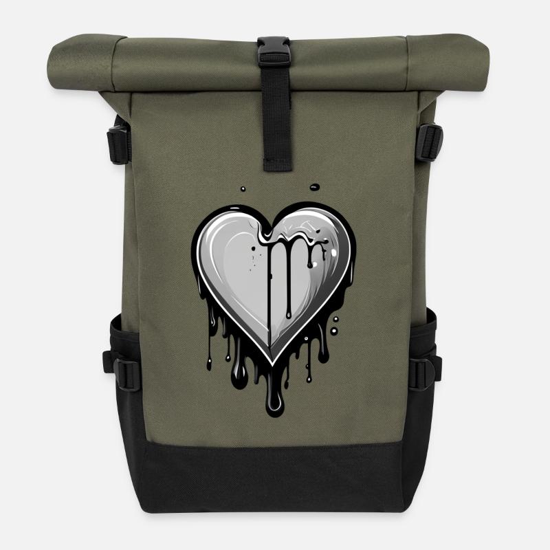 Geschmolzenes Graffiti Herz mit Tropfen - Rolltop Rucksack - Olive/Schwarz