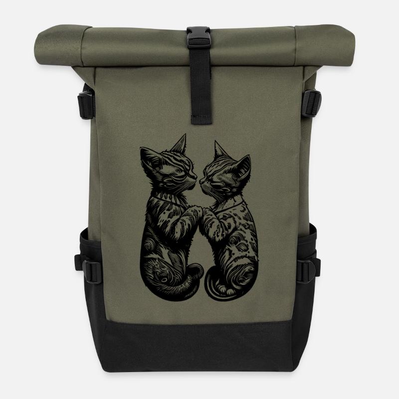 Verliebte küssende Katzen - Rolltop Rucksack - Olive/Schwarz