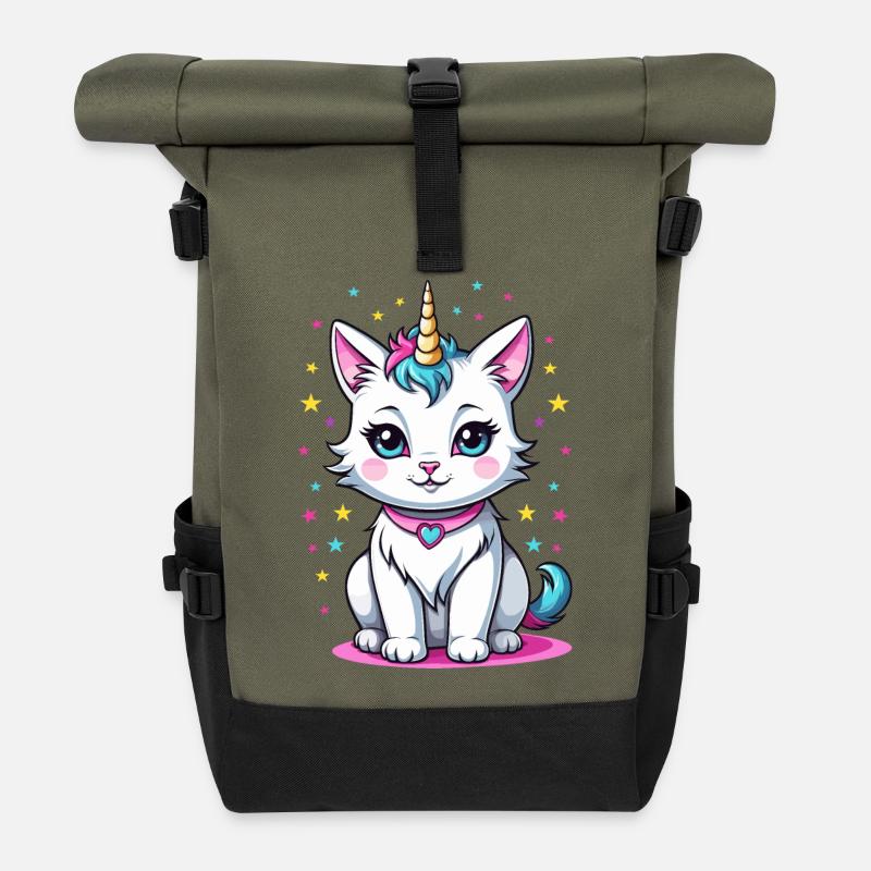 Licorne chat mignon - Sac à dos roll top - olive/noir