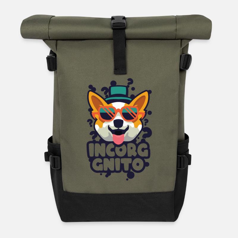 Corgi Spy Dog - Roll Top Backpack - olive/black