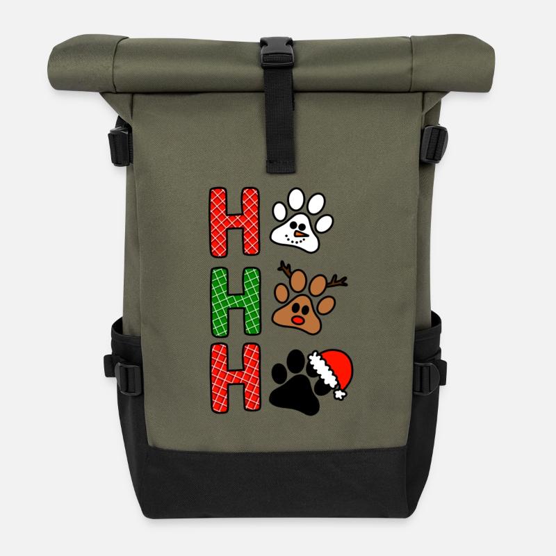 H Christmas Paws Plaid - Roll Top Backpack - olive/black