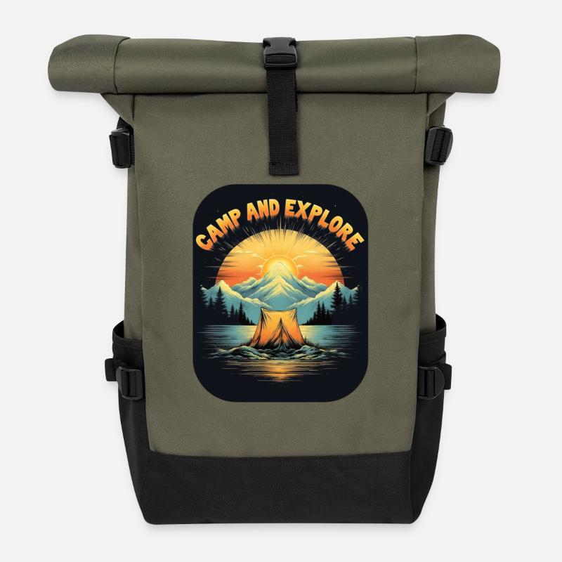 Retro Camping - Camp and Explorer - Roll Top Backpack - olive/black