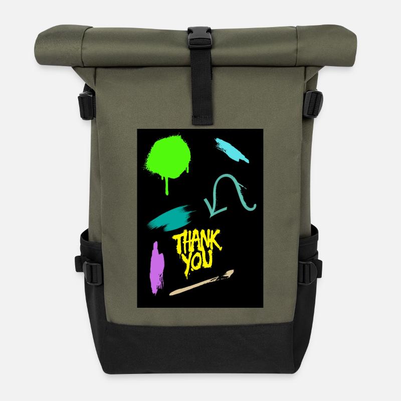 Expressive thank you design in neon colors - Roll Top Backpack - olive/black