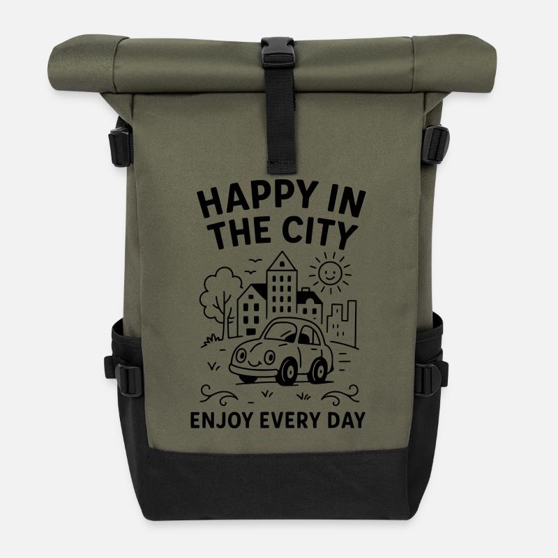 happycity - Rolltop Rucksack - Olive/Schwarz