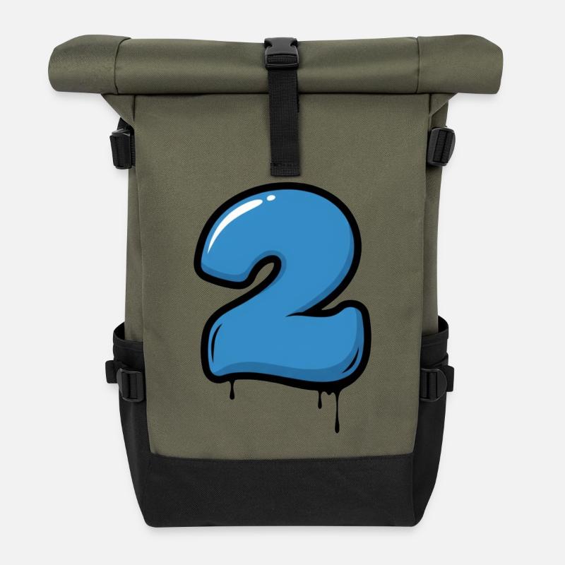 Graffiti Blue Number 2 Drops - Roll Top Backpack - olive/black