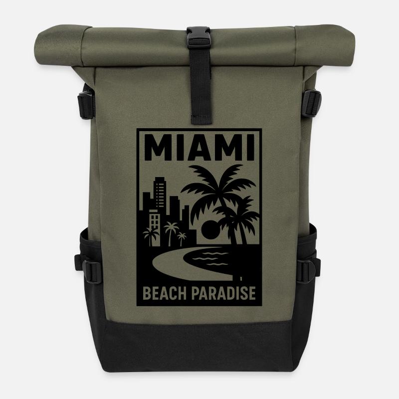 miami florida USA - Rolltop Rucksack - Olive/Schwarz