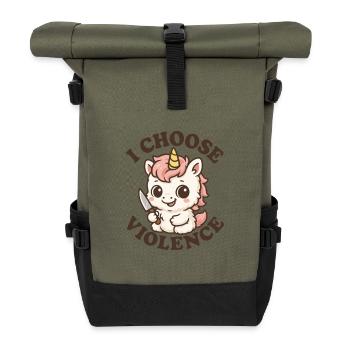 Rebellisches Einhorn – Ich entscheide mich für Gewalt - Rolltop Rucksack - Olive/Schwarz - Vorne