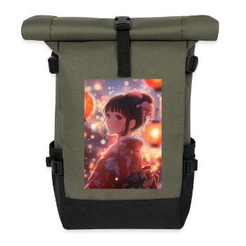 Kimono Blooming Bright Lanterns - Roll Top Backpack - olive/black - Front