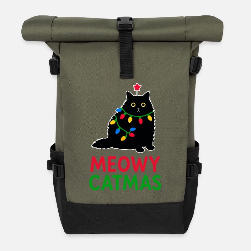 Meowy Catmas - Rolltop Rucksack - Olive/Schwarz