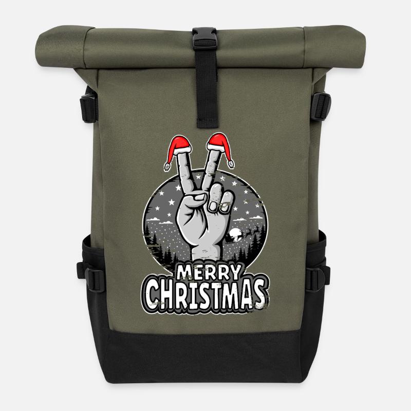 Frohe Weihnachten Peace Sign Design - Rolltop Rucksack - Olive/Schwarz