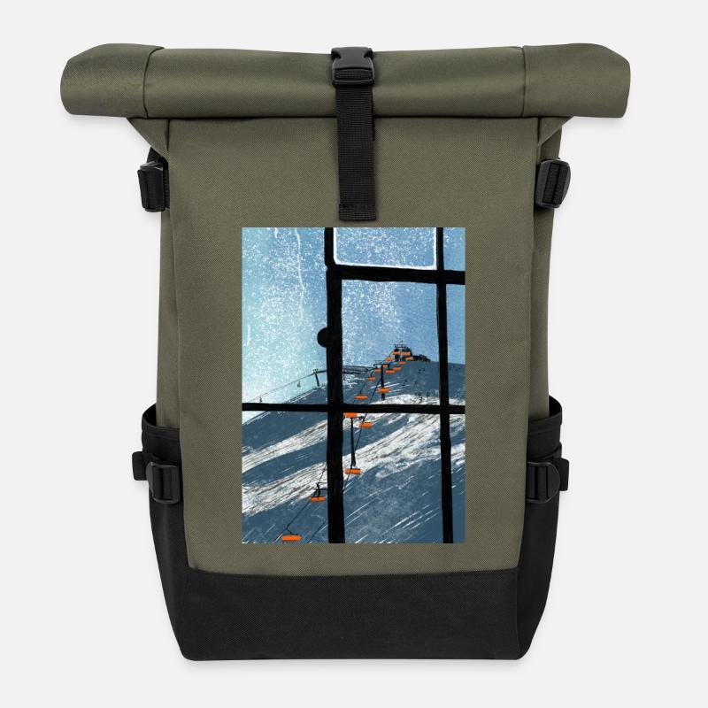Window view ski lift Blau - Roll Top Backpack - olive/black