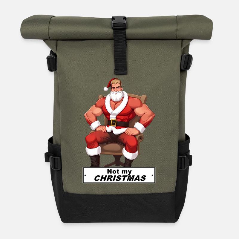 Père Noël puissant : Pas mon Noël - Sac à dos roll top - olive/noir