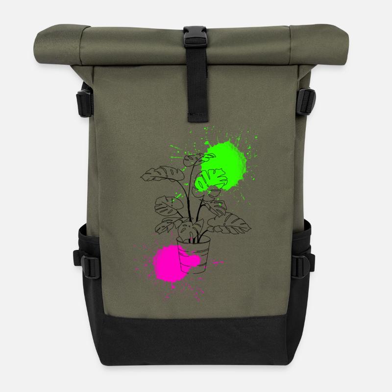 Funky Monstera - Sac à dos roll top - olive/noir