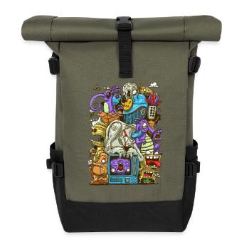 Le Monde de la Folie - Sac à dos roll top - olive/noir - Devant