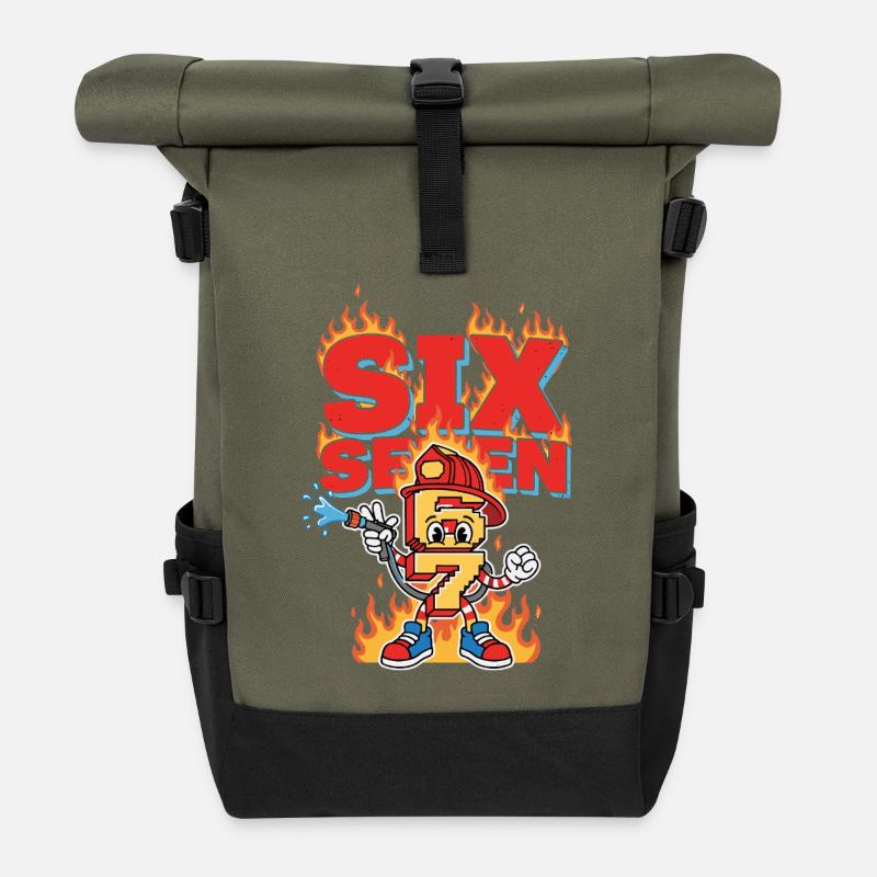 Meme 67 Feuerwehrmann Six Seven meme Geschenk - Rolltop Rucksack - Olive/Schwarz