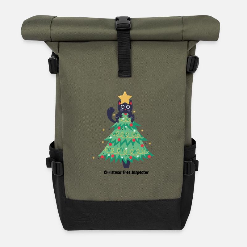 Katzen-Weihnachtspullover im Baum - Rolltop Rucksack - Olive/Schwarz