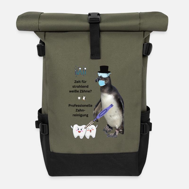 Zahnreinigung, witzige Deko Wartezimmer, Praxis - Rolltop Rucksack - Olive/Schwarz