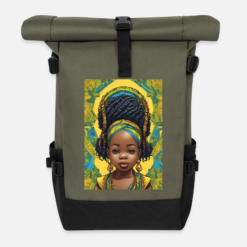Afro Rastafari Porträtkind - Rolltop Rucksack - Olive/Schwarz