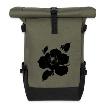 Fragmentierte schwarze Rose - Rolltop Rucksack - Olive/Schwarz - Vorne