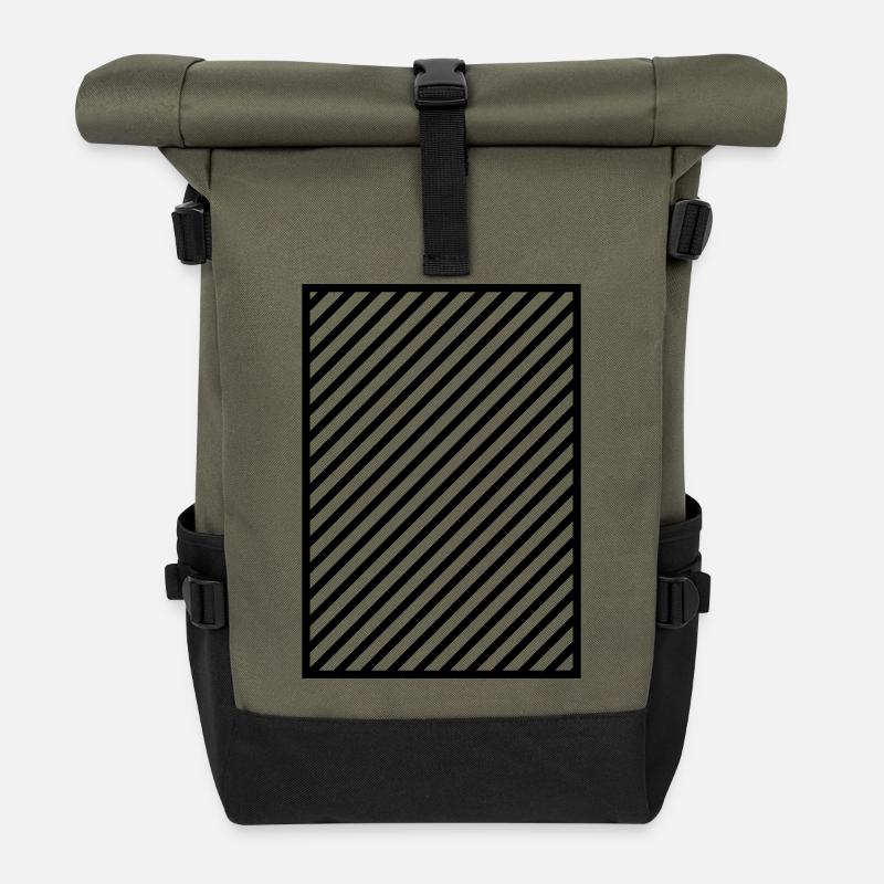 Schwarze Streifen im Rahmen - Rolltop Rucksack - Olive/Schwarz