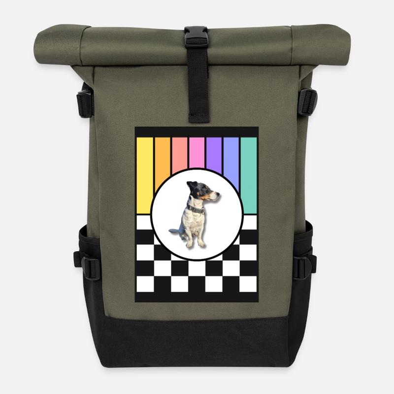 Hund im Regenbogenrahmen - Rolltop Rucksack - Olive/Schwarz
