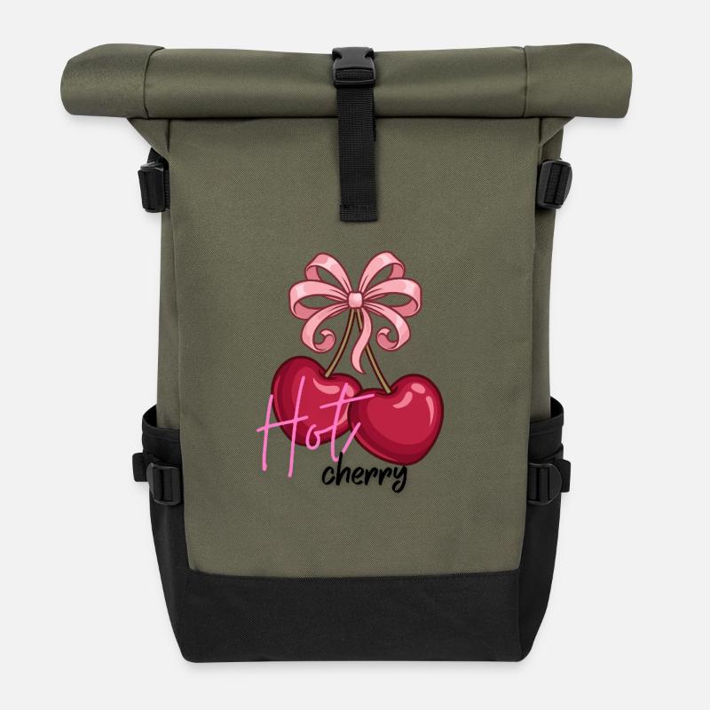 Cœurs cerises avec nœud - Sac à dos roll top - olive/noir