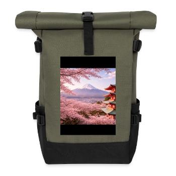 Sakura at Fuji and Pagoda - Roll Top Backpack - olive/black - Front