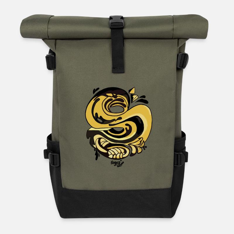 Serpent spiralé doré - Sac à dos roll top - olive/noir