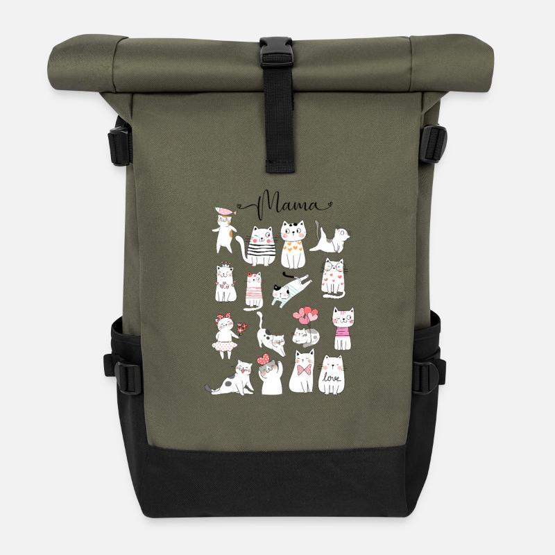 Cat lovers - Rolltop Rucksack - Olive/Schwarz
