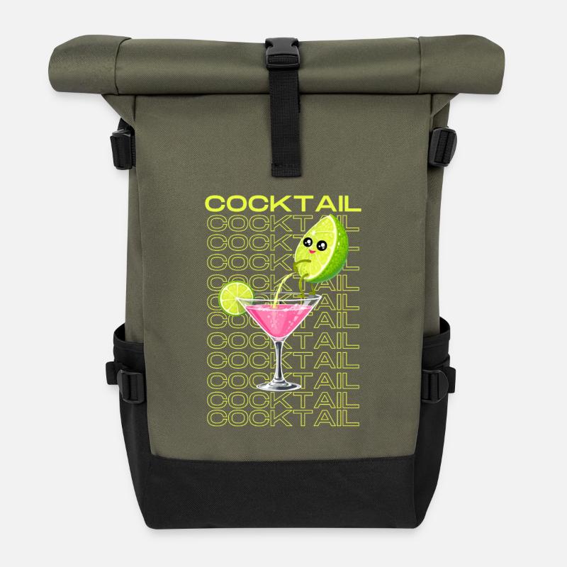 Dessin animé cocktail au néon limonade - Sac à dos roll top - olive/noir