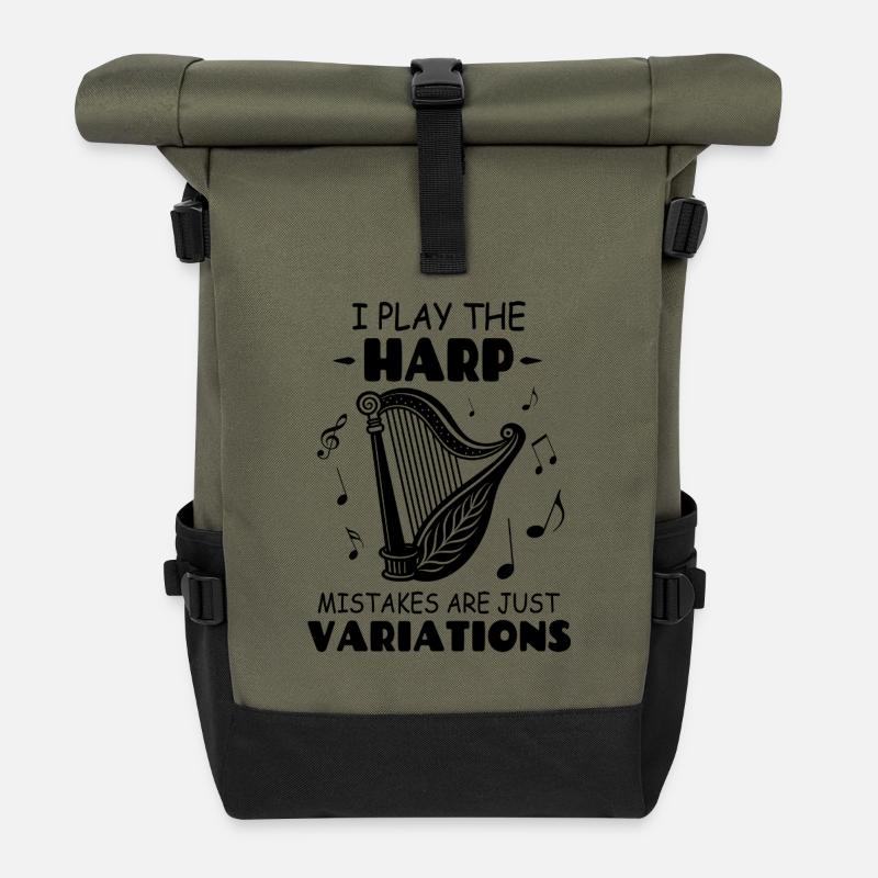 I Play The Harp Mistakes Are Just Variations - Roll Top Backpack - olive/black