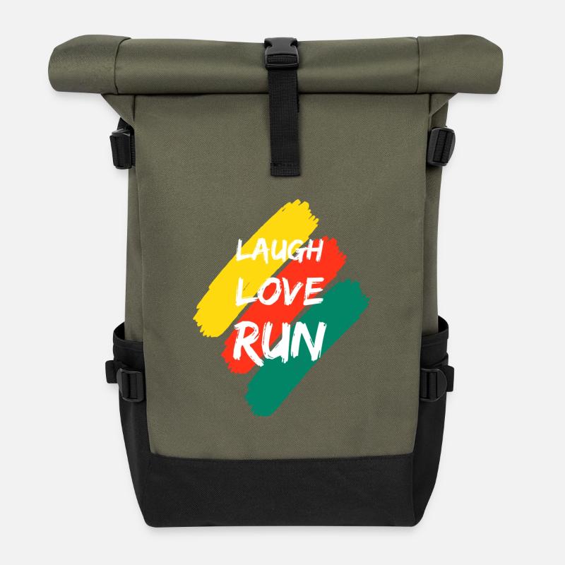 Laugh Love Run - Rolltop Rucksack - Olive/Schwarz