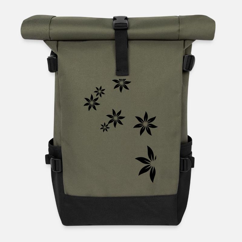 Flowers, deco, flower - Roll Top Backpack - olive/black
