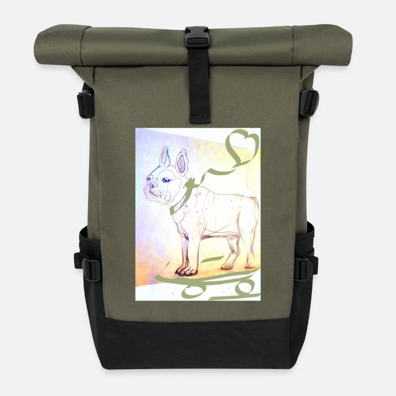 Bouledogue français - Sac à dos roll top - olive/noir