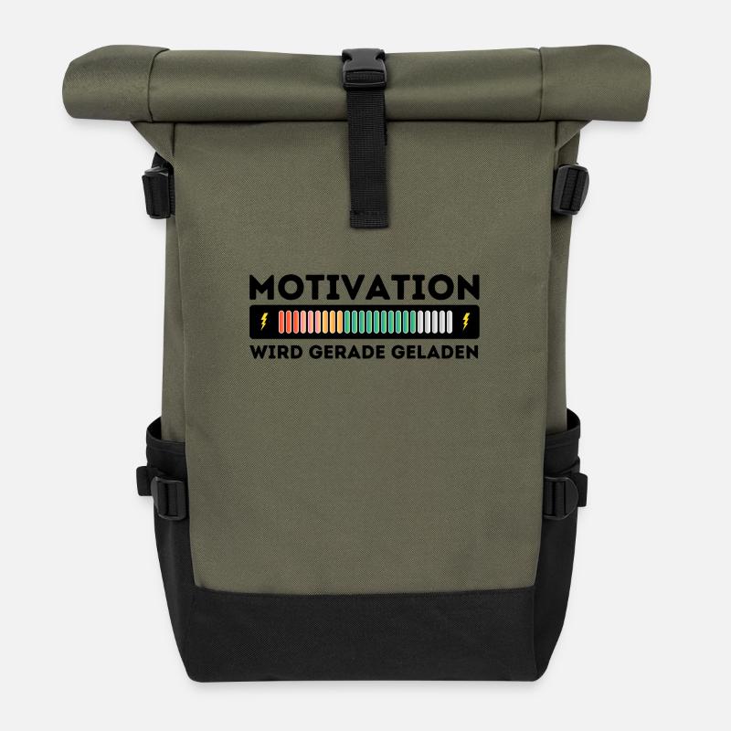 Motivation wird geladen - Rolltop Rucksack - Olive/Schwarz