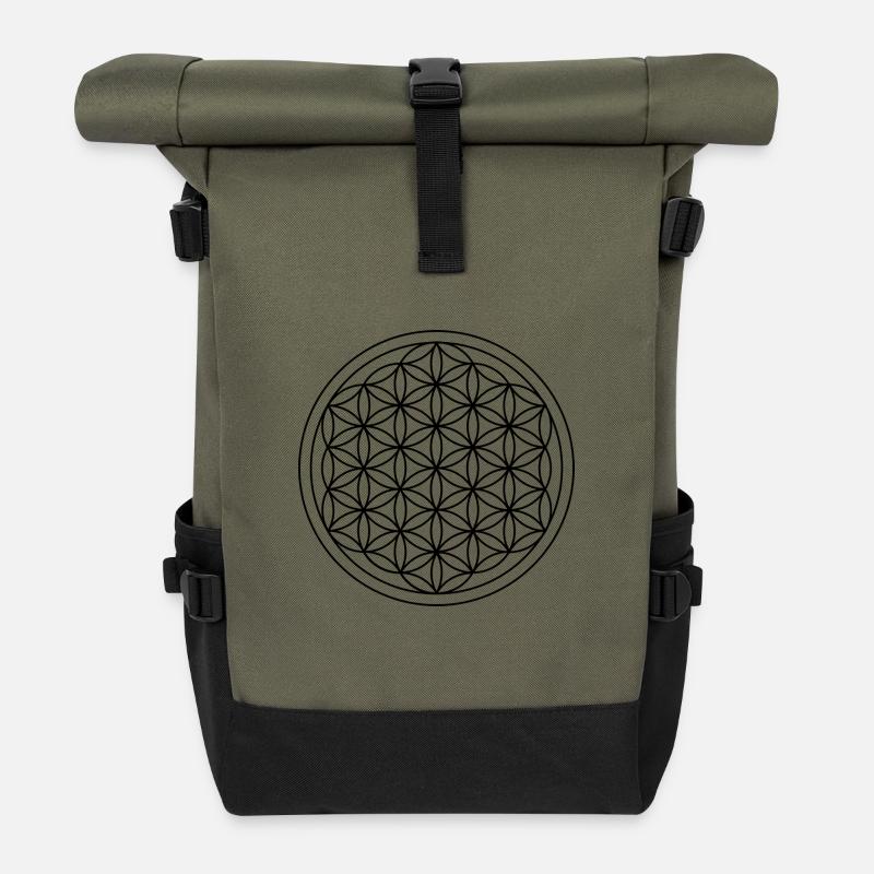 Fleur de Vie - Sac à dos roll top - olive/noir