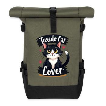 Tuxedo Cat Lover - Geschenk - Rolltop Rucksack - Olive/Schwarz - Vorne