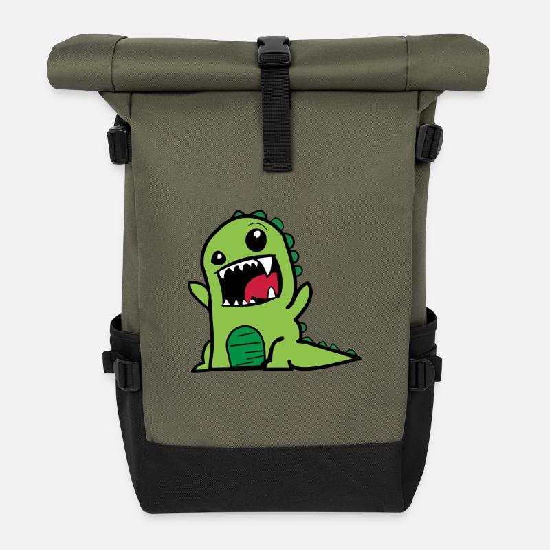 Green Dinosaur - Roll Top Backpack - olive/black