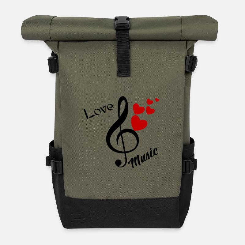 J’adore la musique. Note musicale - Sac à dos roll top - olive/noir