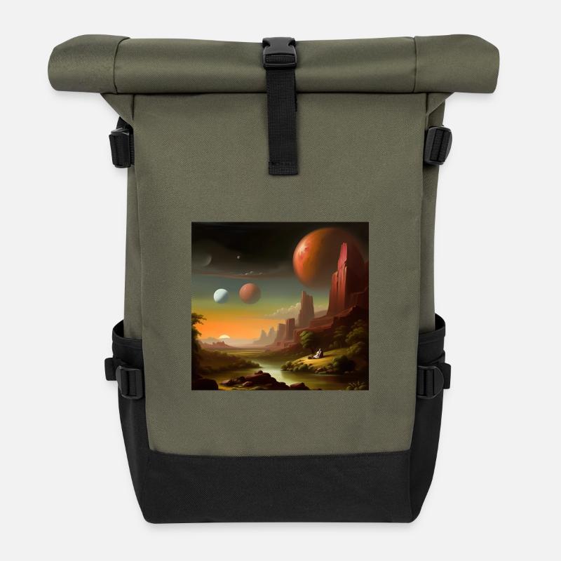 Planète univers ciel - Sac à dos roll top - olive/noir