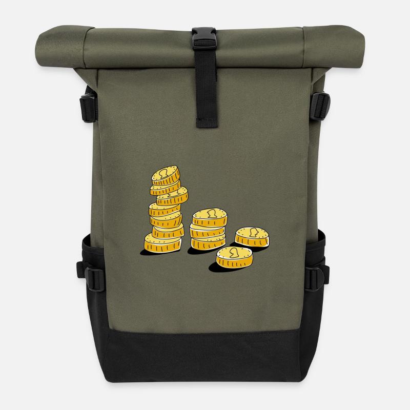 Geld Münzen - Rolltop Rucksack - Olive/Schwarz