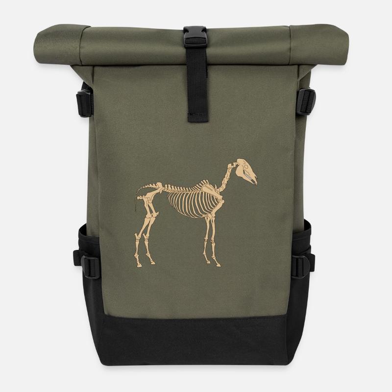 Paläolithisches Skelettpferd - Rolltop Rucksack - Olive/Schwarz